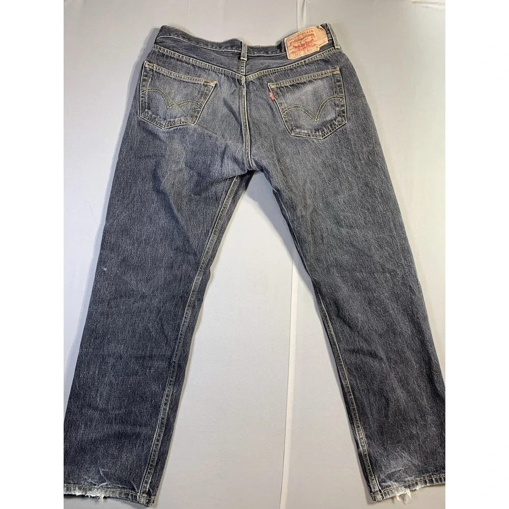 Levi 501 Jeans Adult 38 x 34 Straight Leg Button Fly Black Dark Wash Denim‎ Mens